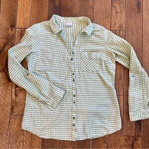 Columbia Striped Women's Green Striped Button-Up Shirt, Size L, 100% Cotton